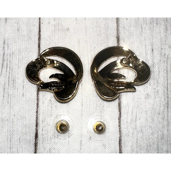 Trifari Vintage Goldtone Brown Multi Swirl Enamel Post Earrings 1 inch - Picture 6 of 7